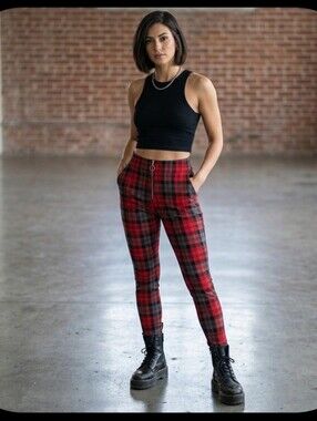 Red plaid leggings XL skinny pants Runway Paris